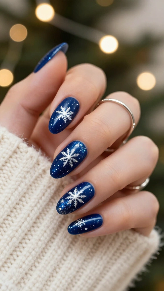 Midnight Blue Celestial Snowflakes