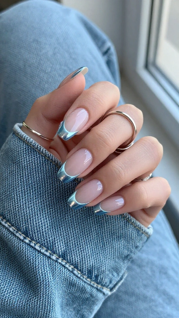 Icy blue chrome tips