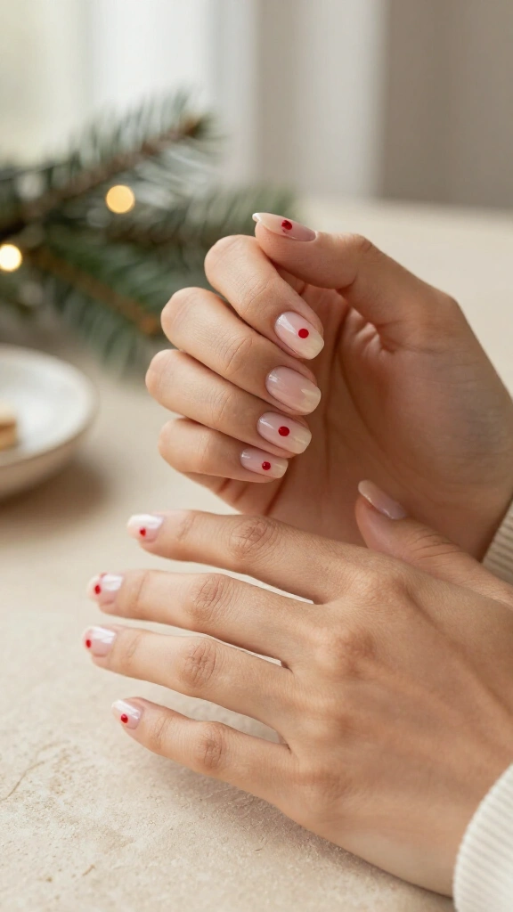 Minimal red dot manicure