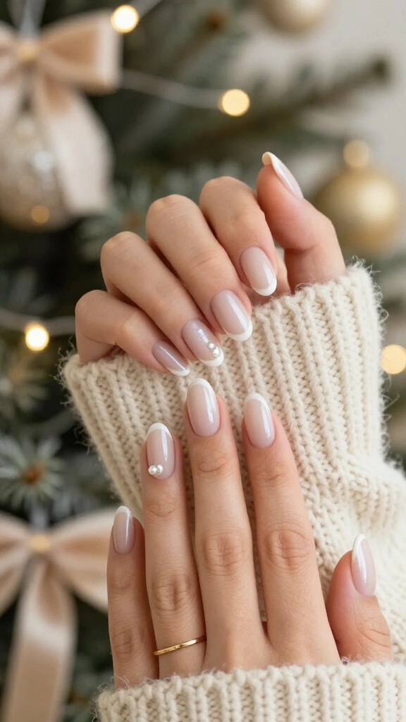 White French tips with pearl details