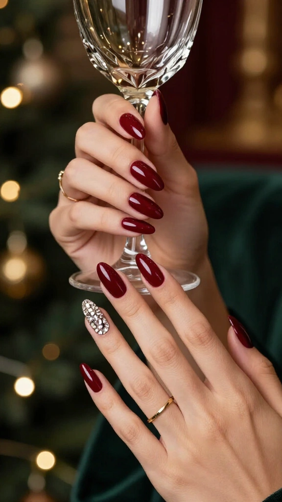 Burgundy Wine with Rhinestone Cuticles