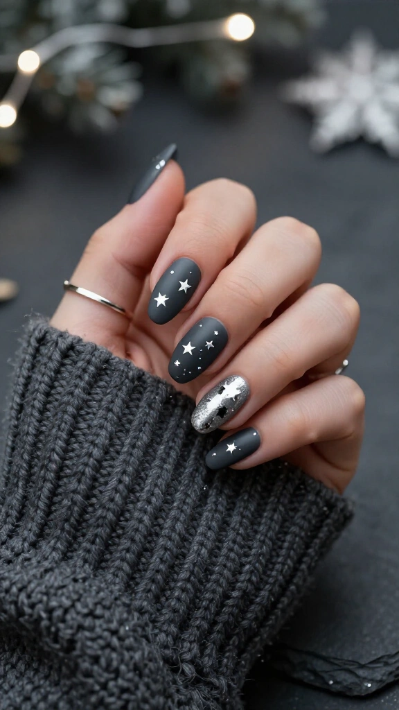 Matte Charcoal & Metallic Silver Stars