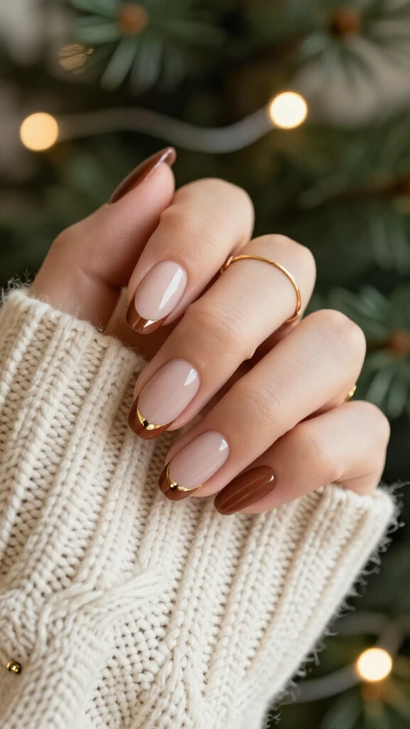 Warm Mocha French with Gold Dotting