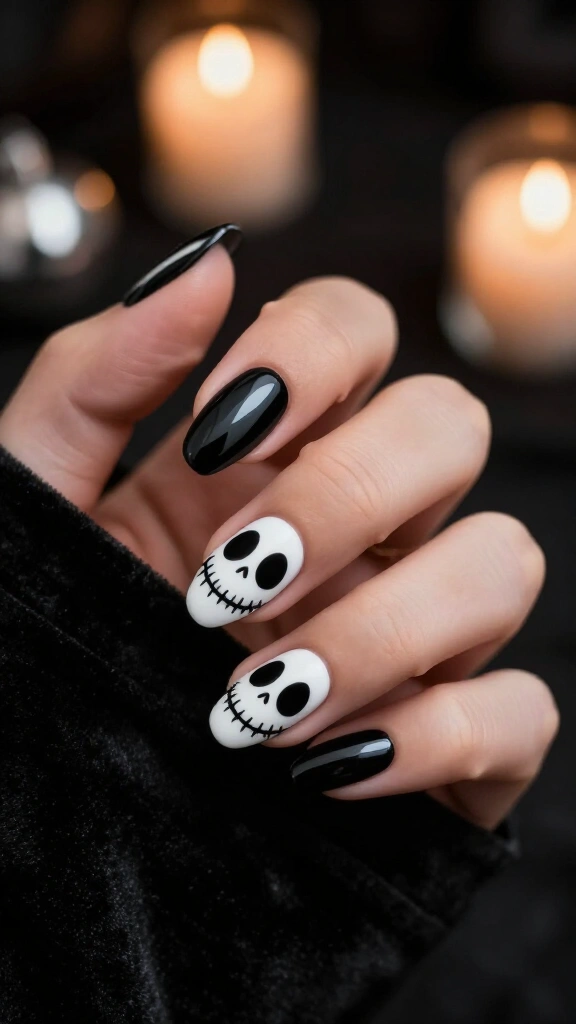 Classic Jack Skellington face nails