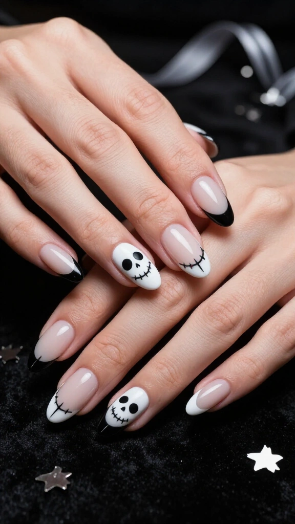 Black and white Jack French tips