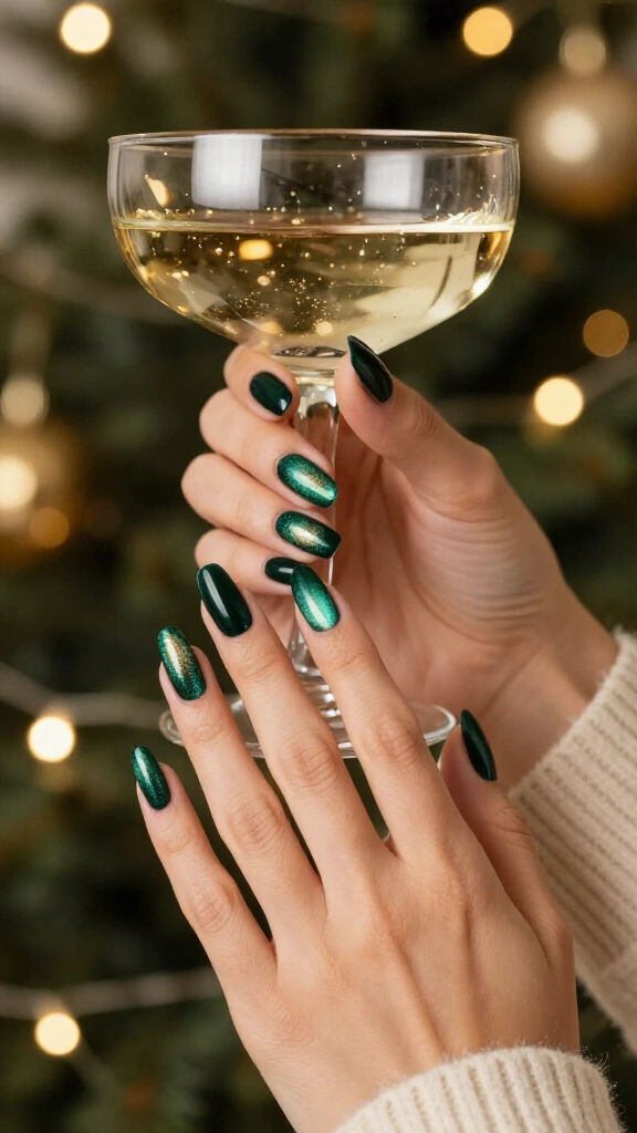 Emerald Velvet Magnetic Nails