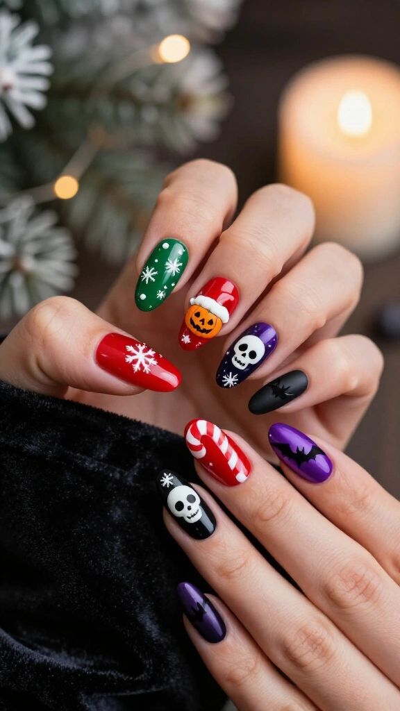 Christmas Town meets Halloween Town nails