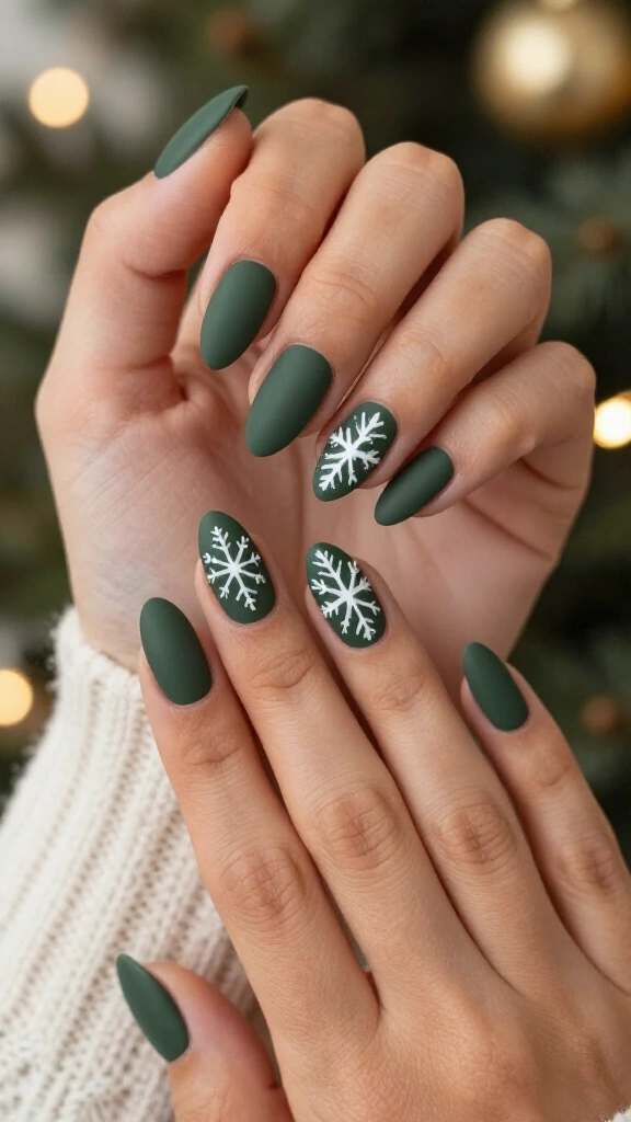Matte Olive with Hand-Painted Snowflakes