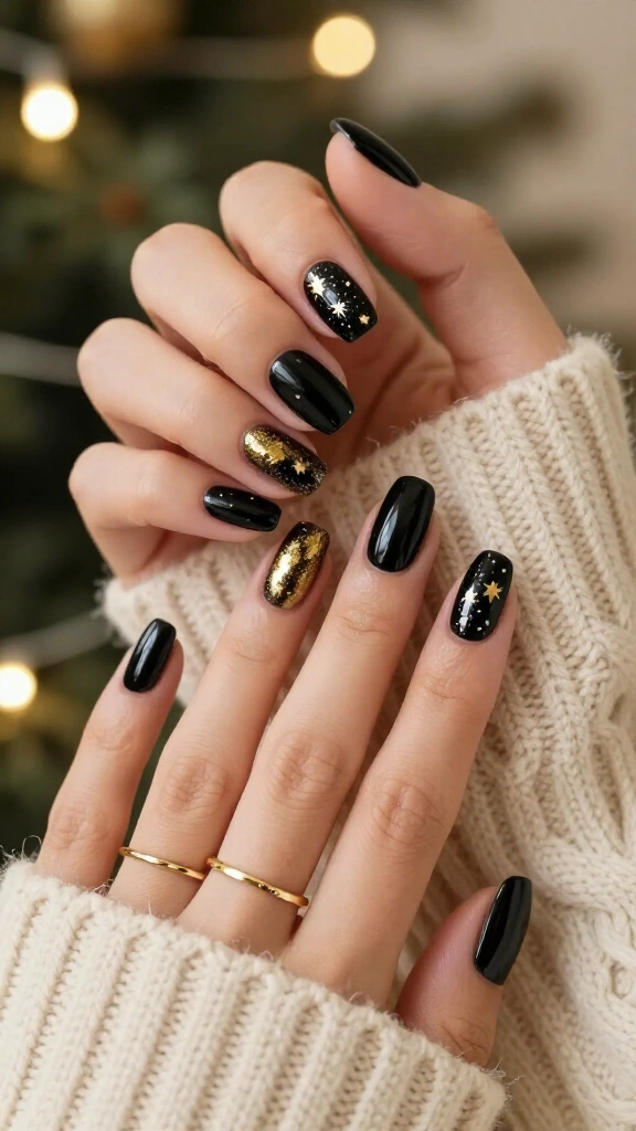 Glossy Black with Micro Gold Stars
