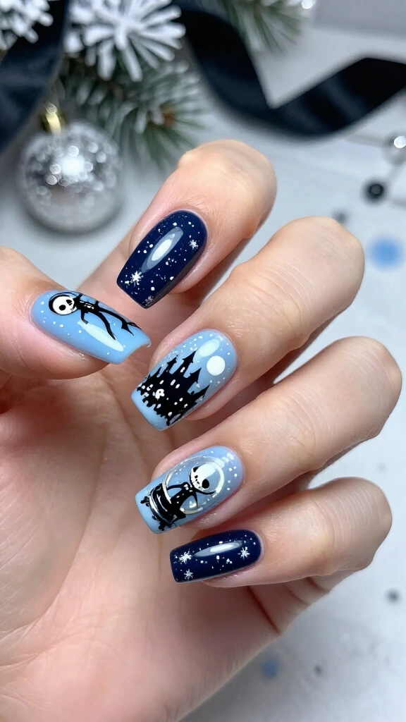 Nightmare Before Christmas snow globe nails