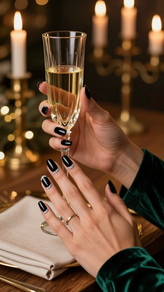 Midnight Black with Crystal Rhinestone Cuffs
