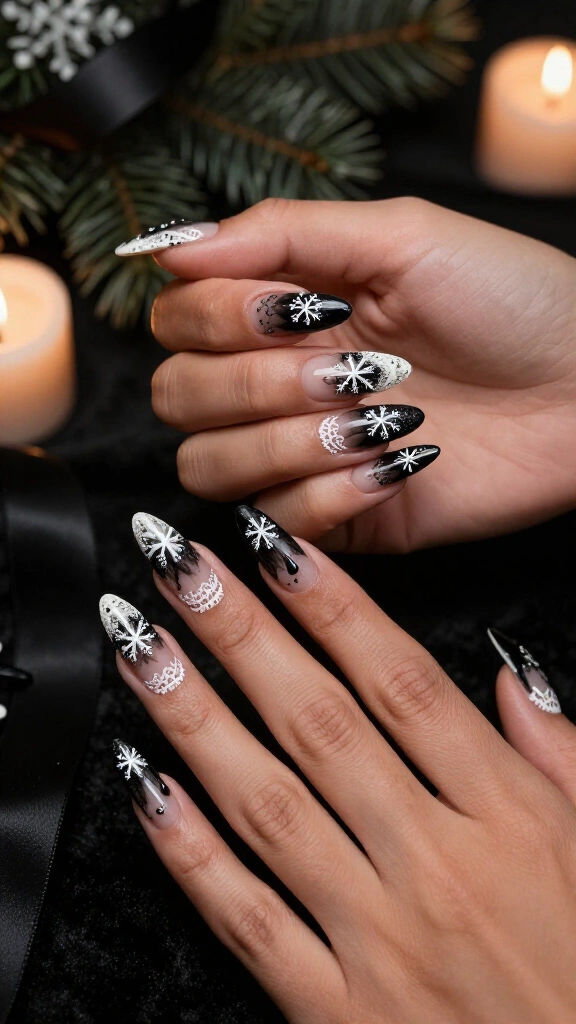 Sheer Black Lace with Snowflake Accents
