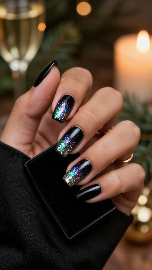 Black Base with Holographic Glitter Ombré