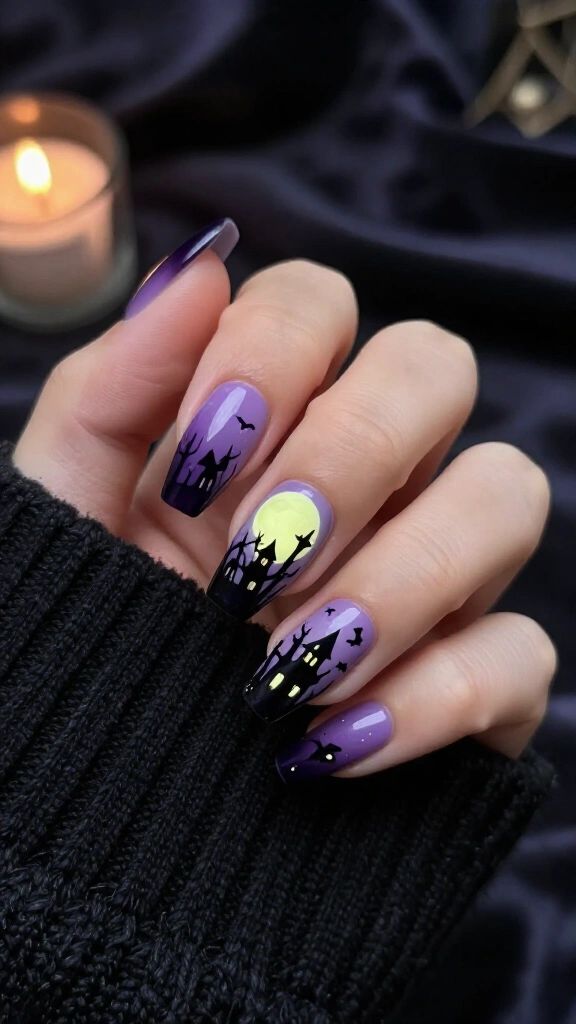 Coffin-shaped Halloween Town nails