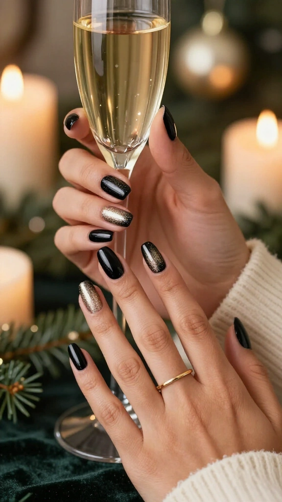 Black and Champagne Glitter Fade