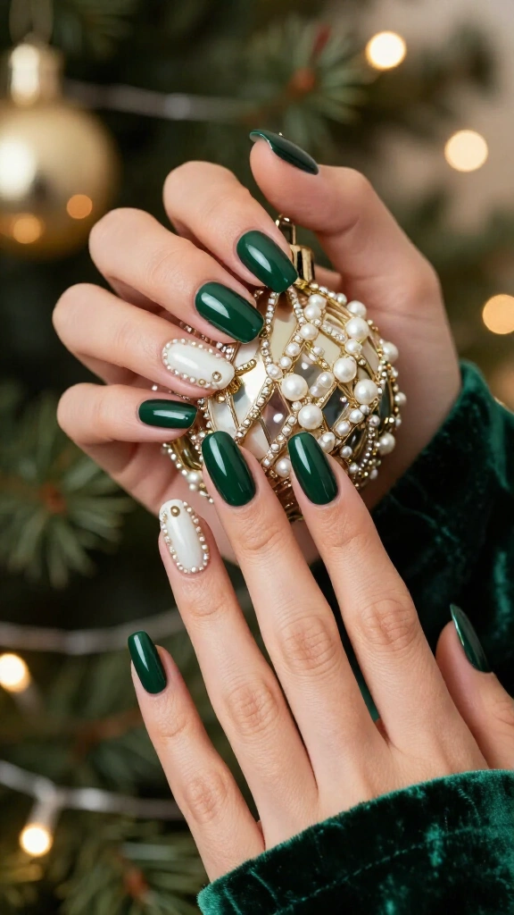 Forest Green with Pearl Studs