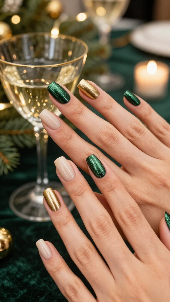 Shimmering Spruce Half-Moon Manicure