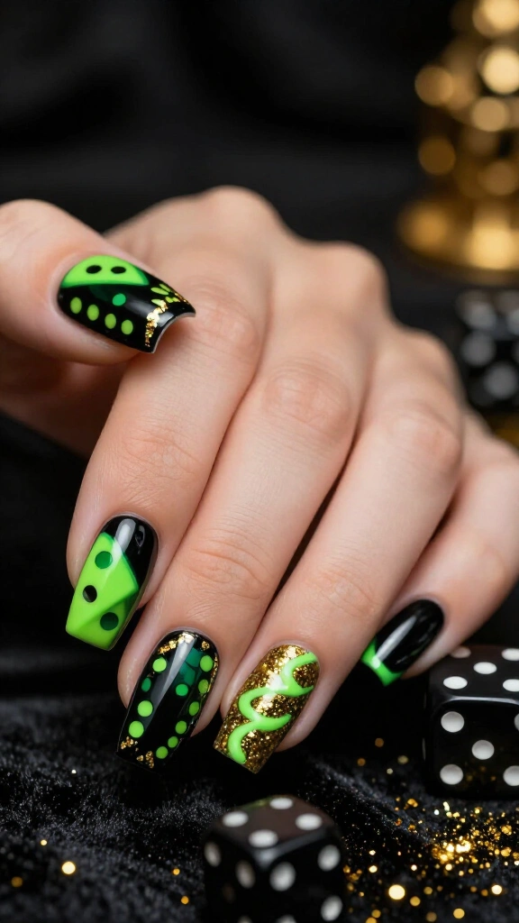 Oogie Boogie dice nails
