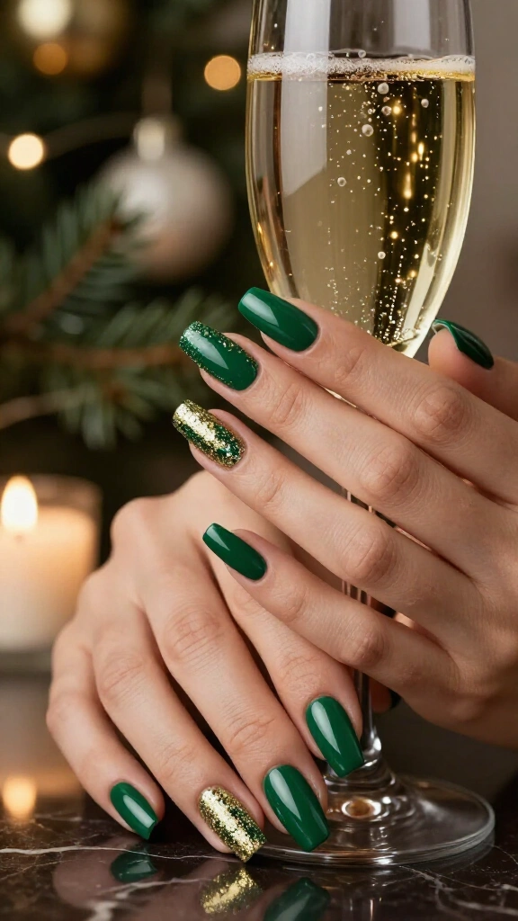 Emerald & Champagne Glitter Cascade
