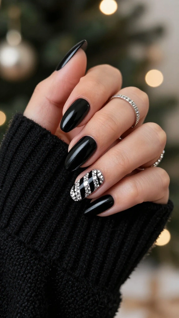 Black Almond with Micro-Crystal Candy Cane Lines