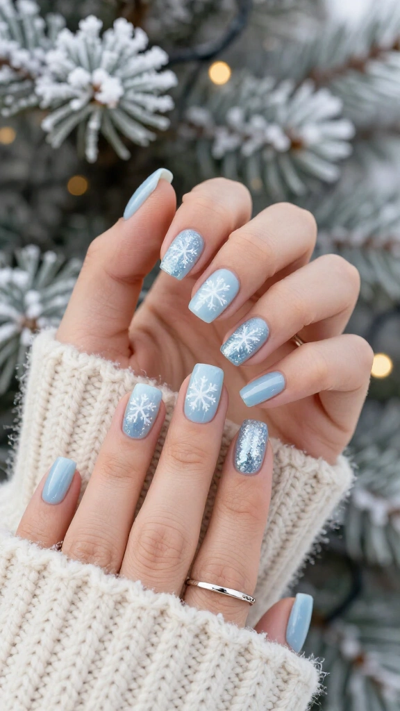 Icy blue snowflake nails