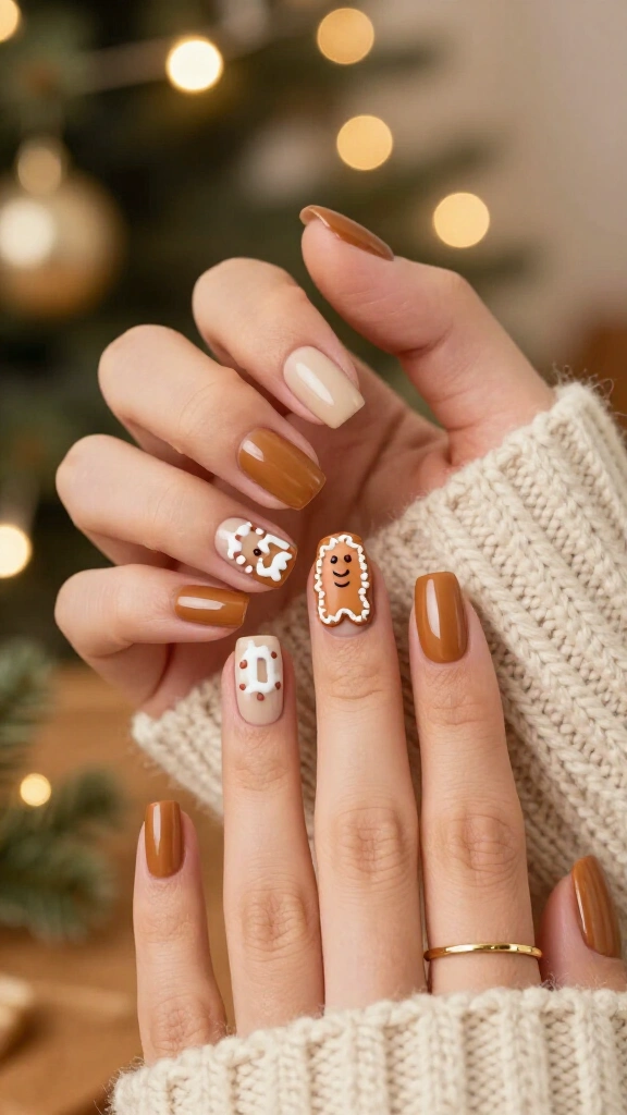 Gingerbread cookie nail art