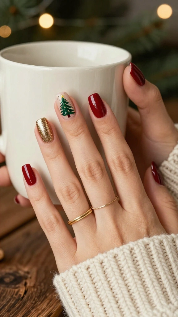 Christmas tree accent nails
