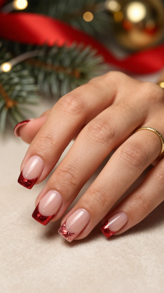 Red glitter ombré square nails