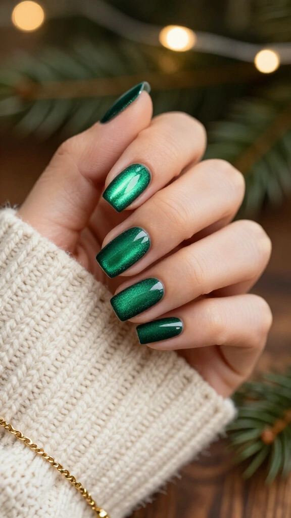 Green velvet cat-eye nails