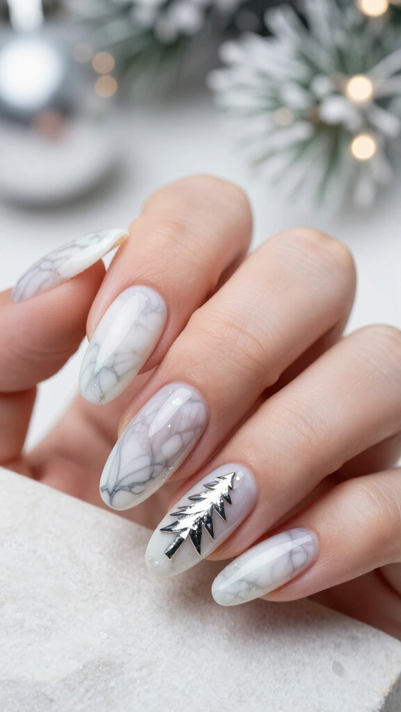 Marble Base with Silver Foil Pine