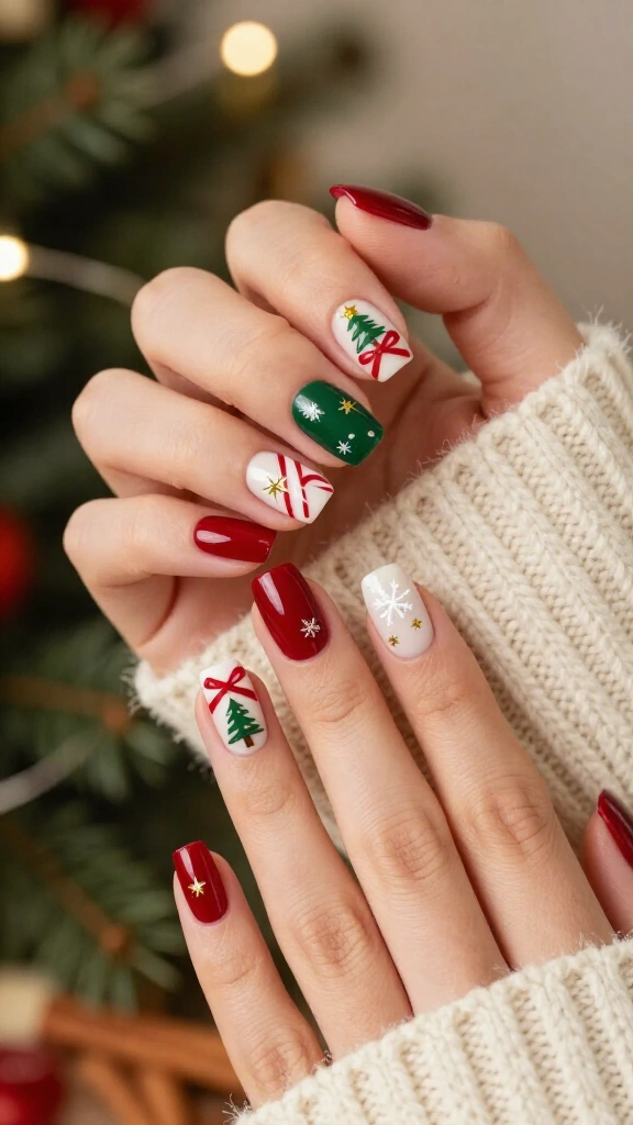 Mixed Christmas icon nails