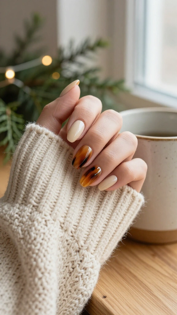 Warm honey tortoiseshell accent nails