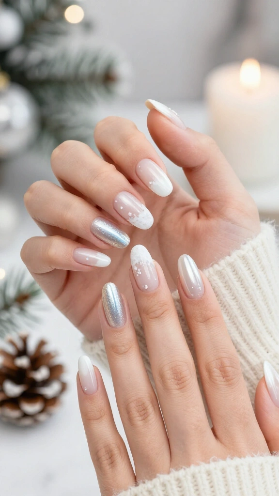 Snowy French tip gel manicure