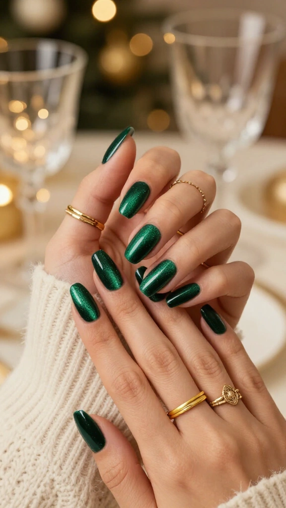 Emerald green velvet nails