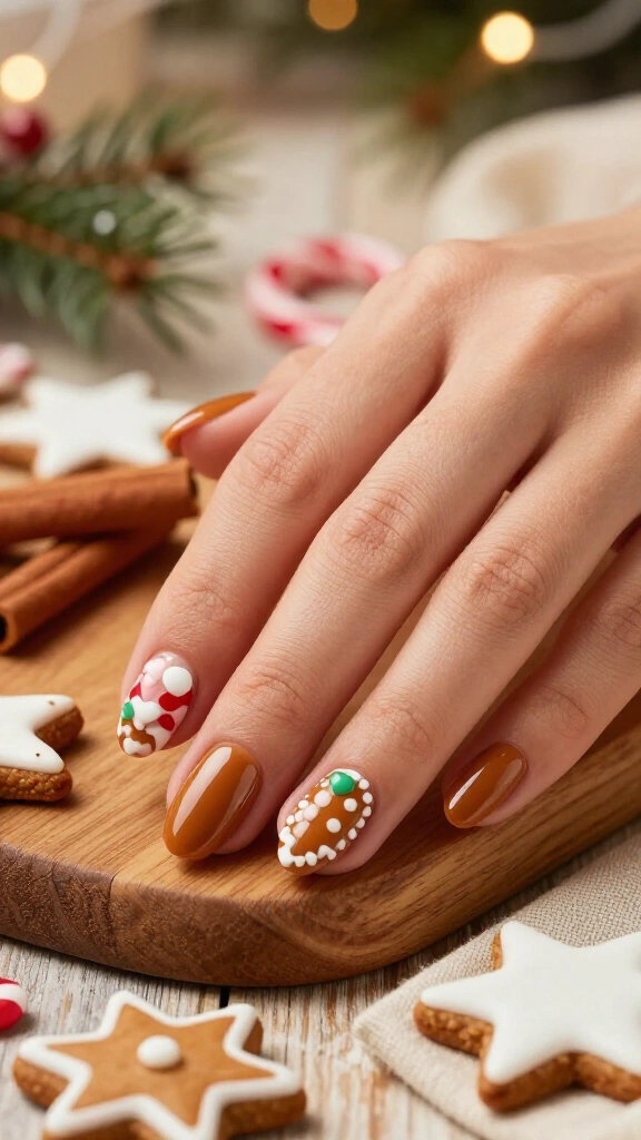 Gingerbread cookie nail art