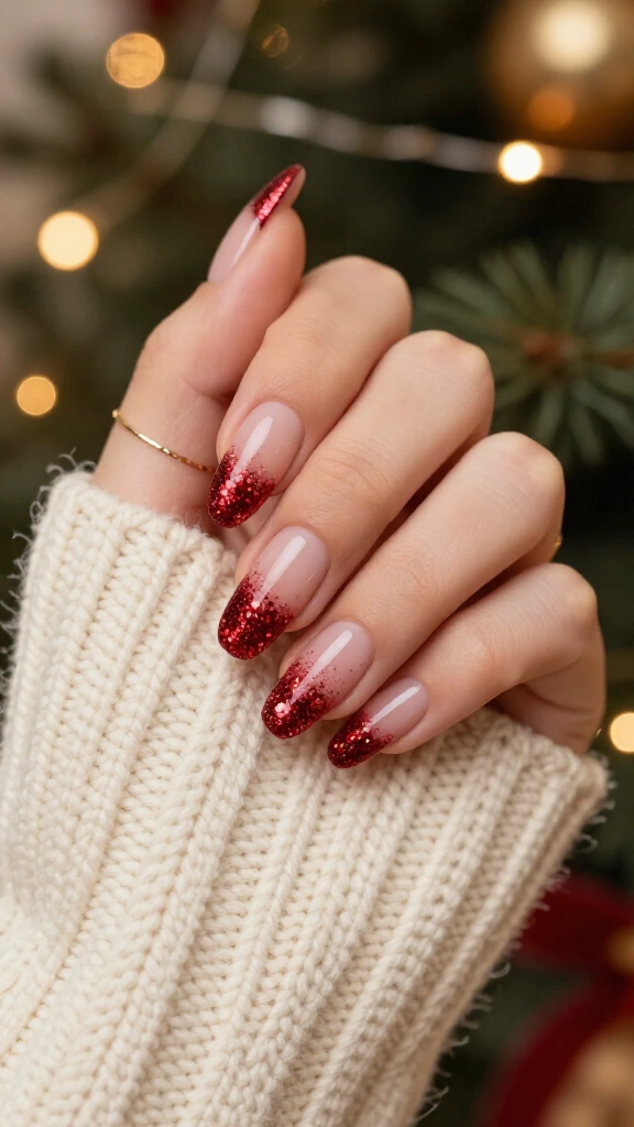 Red glitter ombré tips