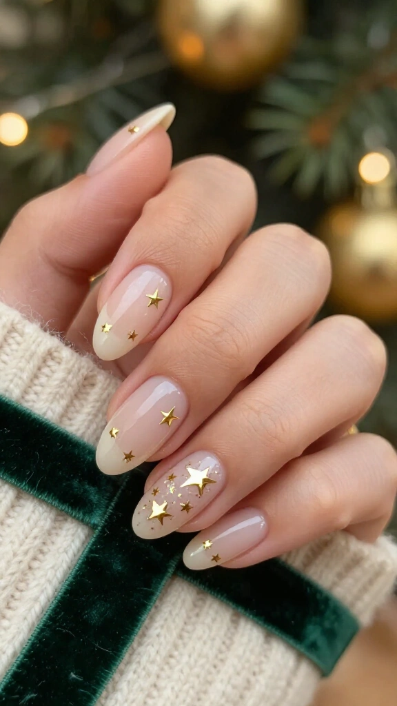Minimal gold star nails