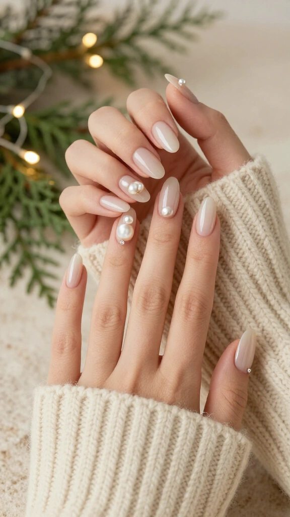 Sheer pearl drop manicure