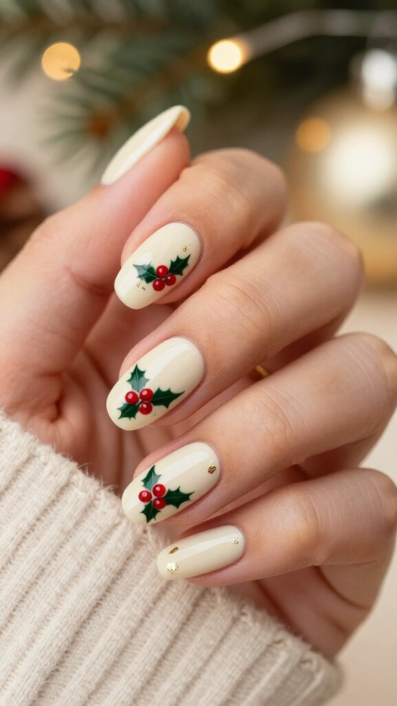 Holly berry accent nails