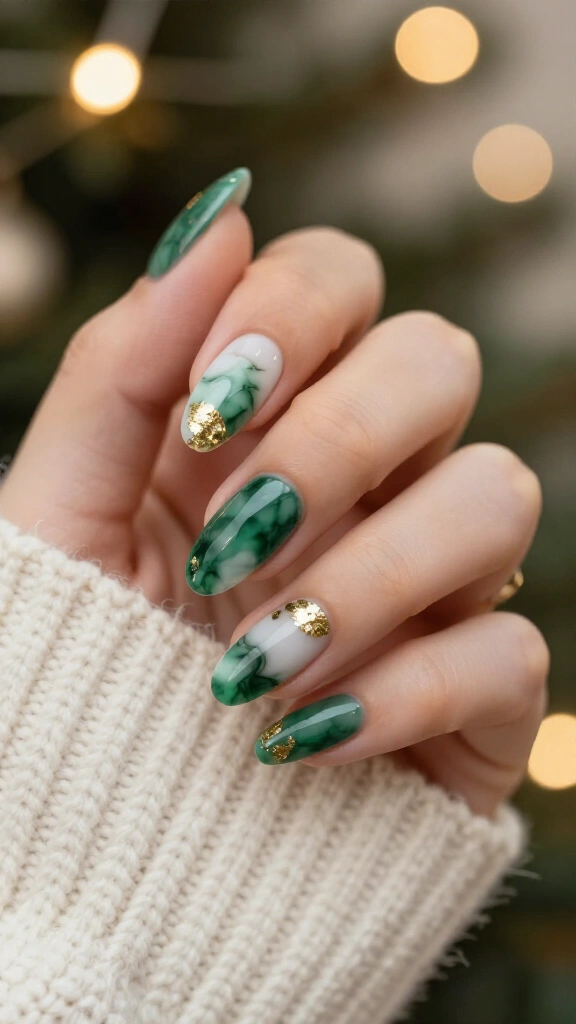 Forest Green & Gold Leaf Marble