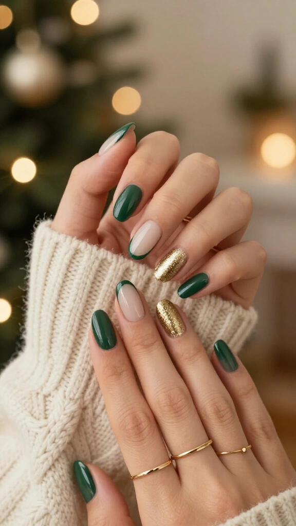 Festive green French tips