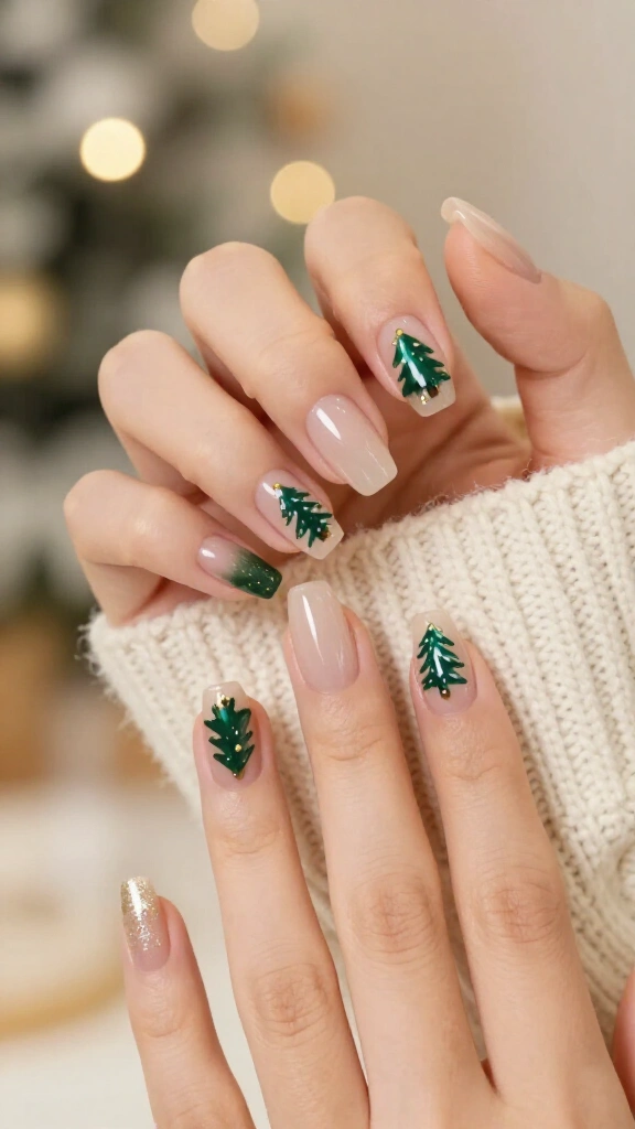 Christmas tree accent nails