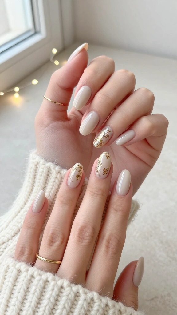 Sheer latte with metallic gold foliage
