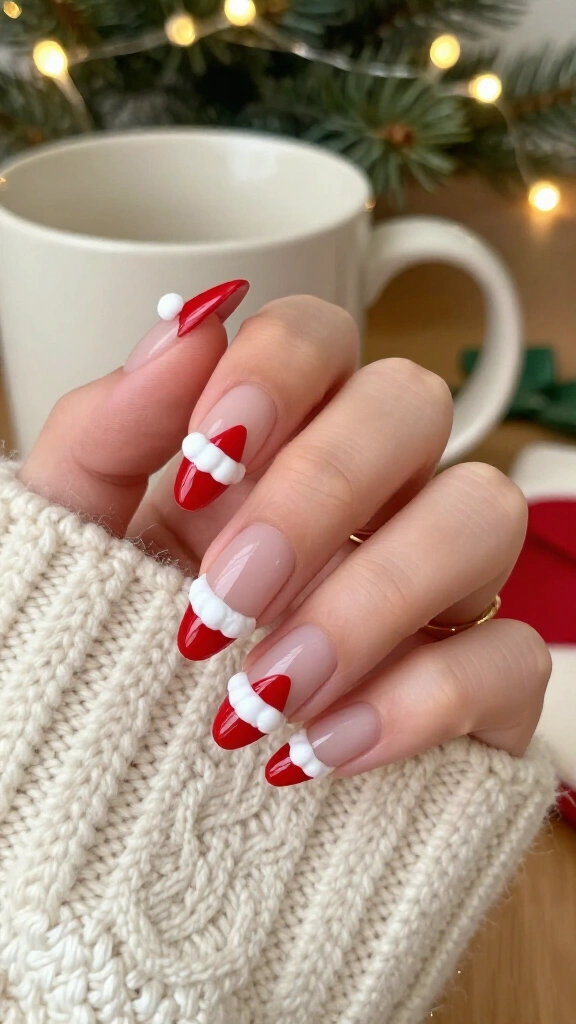 Santa hat French tips