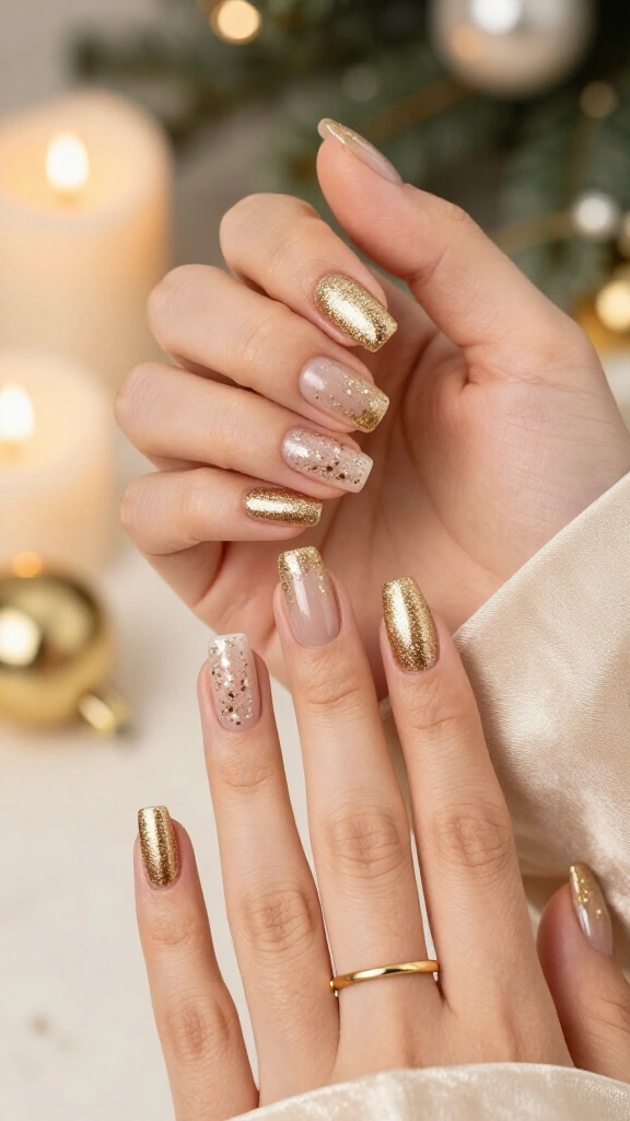 Champagne gold glitter nails