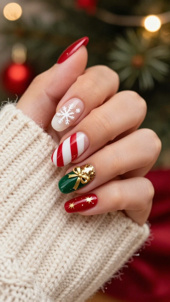 Festive mix and match Christmas gel nails