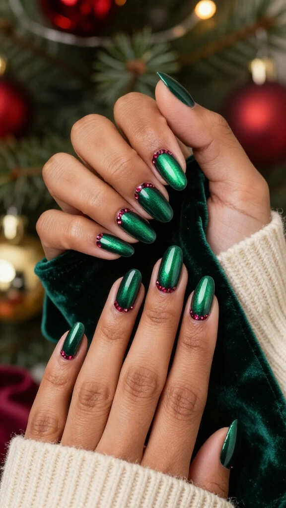 Emerald Velvet with Ruby Gem Accents