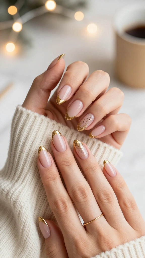 Fine Gold Glitter French Tips