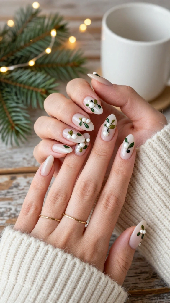 Classic mistletoe sprig nails
