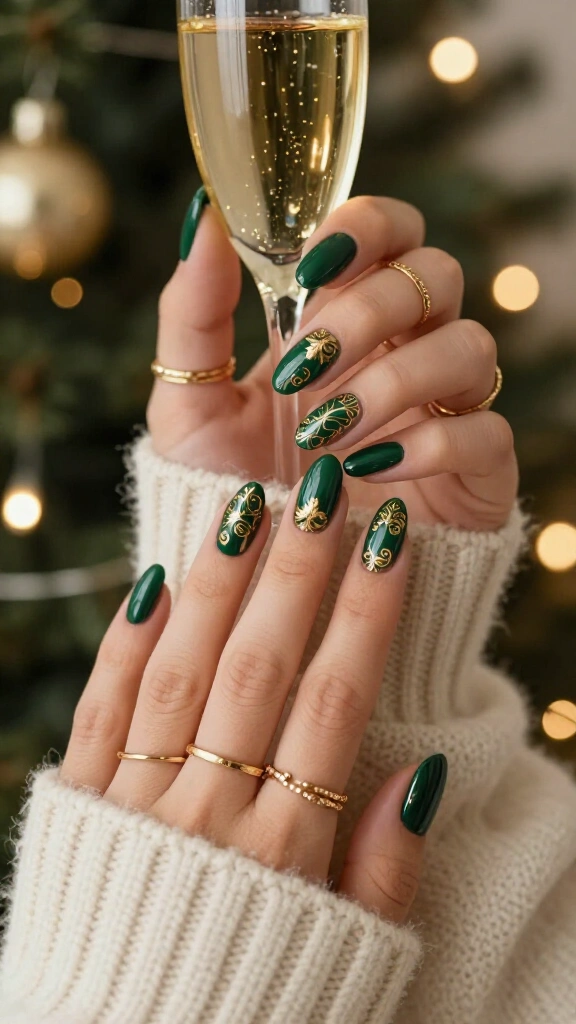 Emerald Green and Gold Filigree